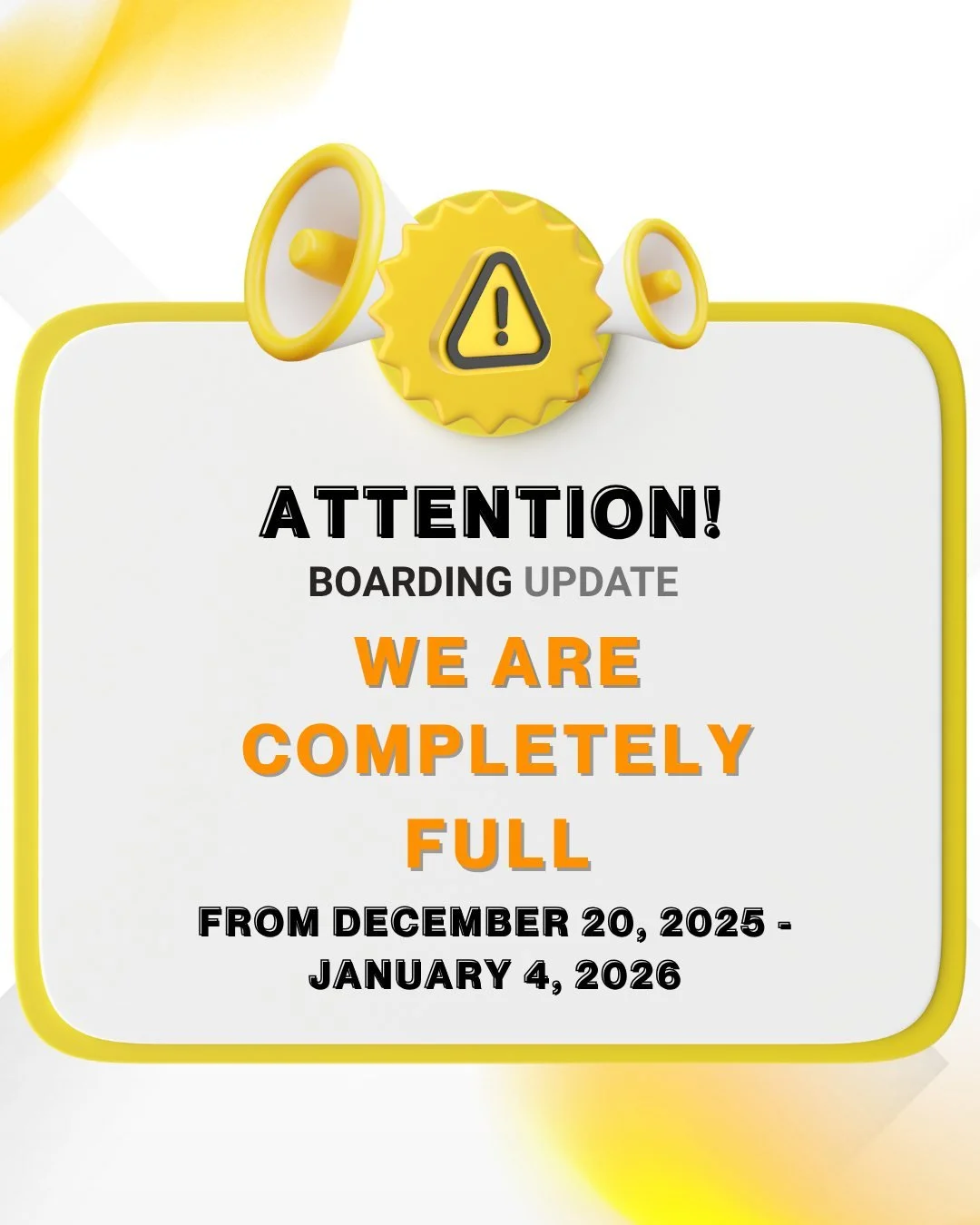 Boarding Community Update:
ㅤ
We have reached max boarding capacity for the late winter season!
ㅤ
If you're traveling around end of December / beginning of January and your bunny doesn't have anywhere to stay,  don't worry, there are still some resour