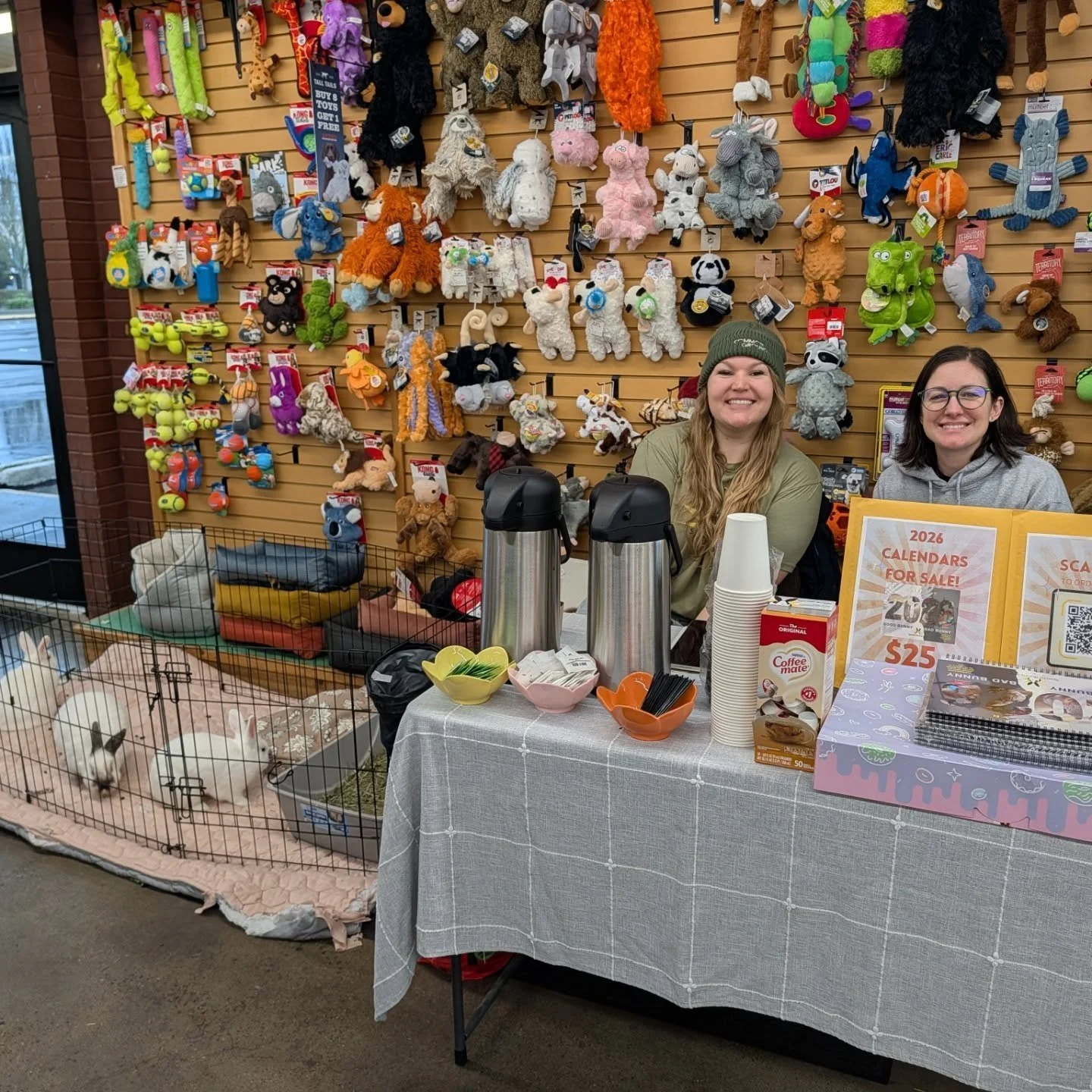 SPECIAL BUNNY POP UP!! 

We are set up with our fabulous Flintstones, coffee, donuts and selling our 2026 Good Bunny / Bad Bunny Calendars today at @bothellpetfeedsupply!

Come by, grab a calendar, pet a bunny, say hi!!