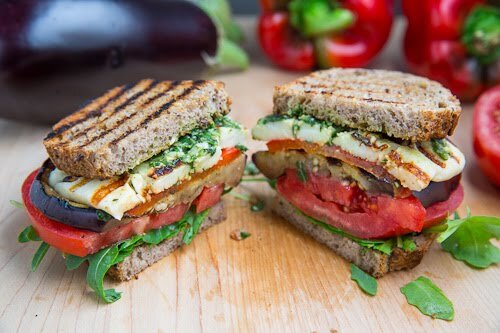 Grilled Eggplant and Roasted Red Pepper Sandwich