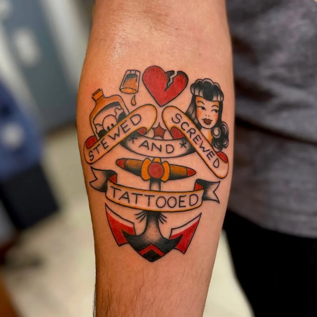 Tattooed by @baileyraventattoos 
Open 12-7pm
Walk-ins always welcome! 💥
*
*
*
*
*
#sailorjerry #tattoo #tattooshop  #ink #art #artist #local  #blackandgreytattoo #colortattoo #nomansland #nomanslandtattoo #adobetattoo #twentyninepalms #29palms #josh