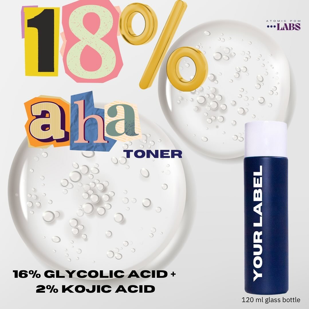 🇨🇦 update! 
Available now 18% AHA toner. The highest percentage currently available. 
Our toner formulation combines skin softening actives with 16% GLYCOLIC ACID and 2 % KOJIC ACID. 
You can brand this under our house label or your own. Book a cha