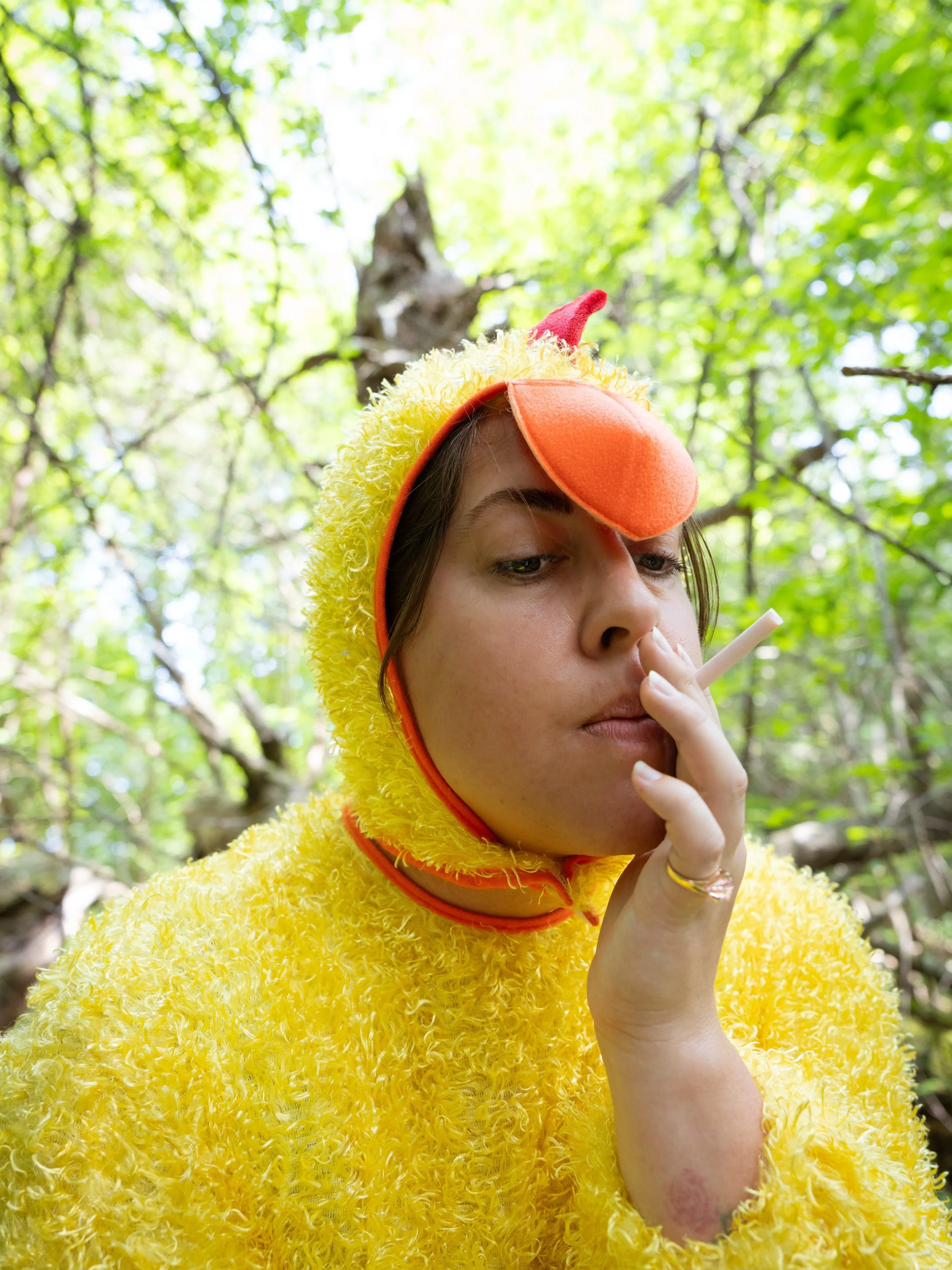 Self Portrait of the Month 11: Fledgling, again.

I don&rsquo;t choose the self portraits, they choose me. I get a vision and bring it to life. I knew that candy cigarette I saved from Halloween and random chicken costume we had hanging around would 
