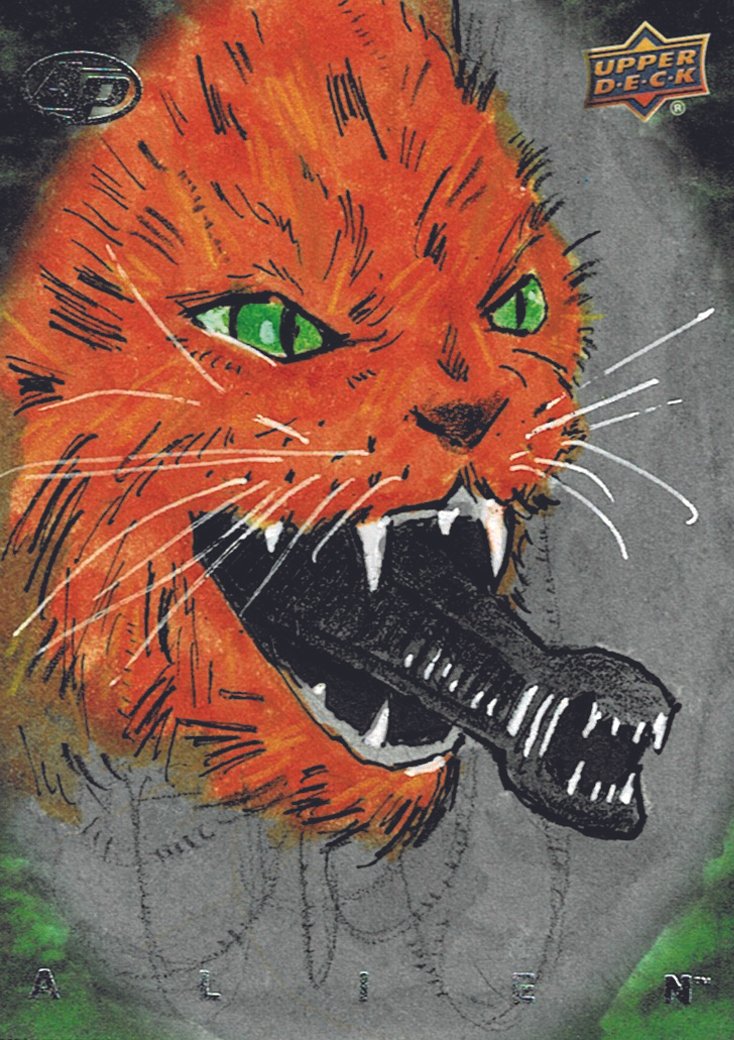 A illustration of a fierce orange tiger with green eyes and sharp teeth, with the tongue sticking out. The background is dark grey.