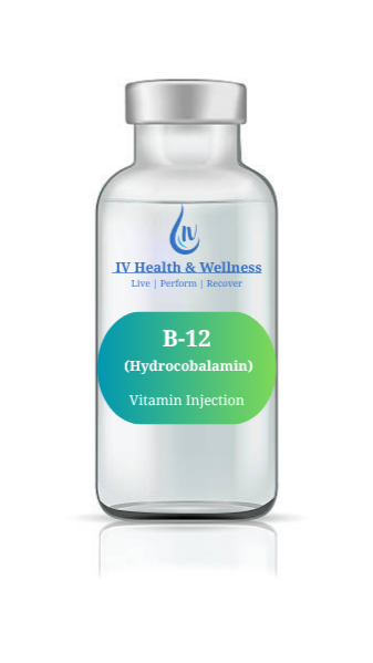A vial labeled 'Vitamin B12' for injection from a healthcare brand.