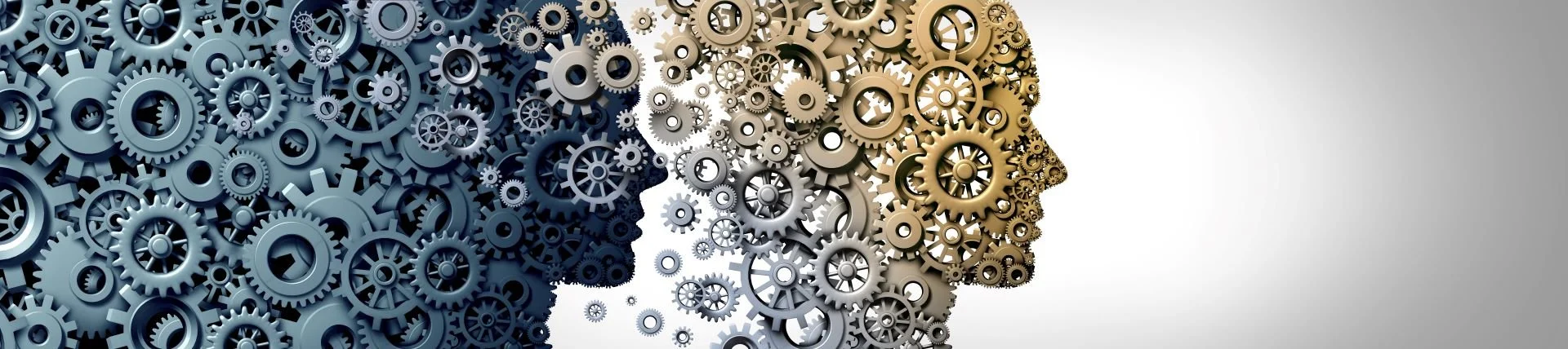 Several gears overlapping to create the profile of a human face