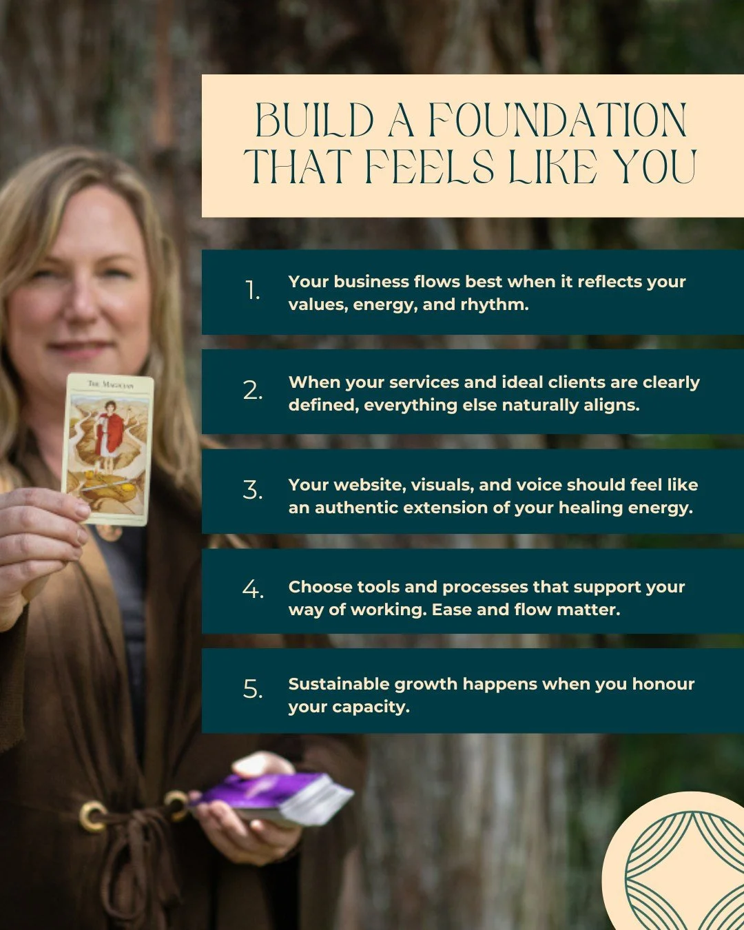 Creating clarity and flow in your business starts with one simple thing, grounding into what truly feels like you.

So often, we try to build our business from the outside. But your healing business isn&rsquo;t meant to fit a template. It&rsquo;s mea
