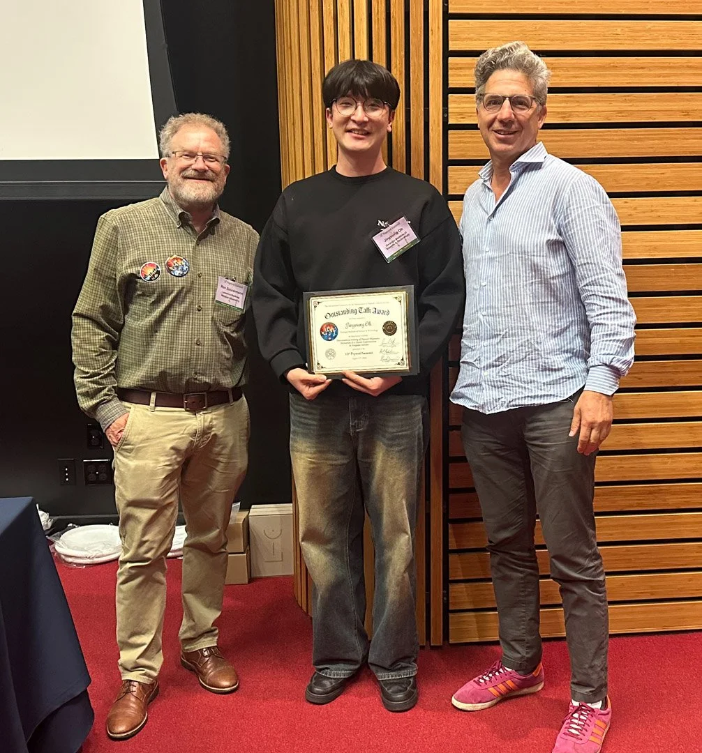 Outstanding Talk Award for Jinyoung Oh, Grangju Institute of Science and Technology, with Ron and Kent