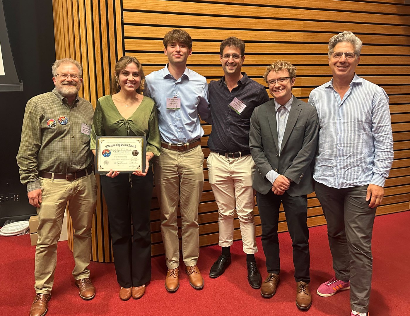 Outstanding Team Award goes to the UC Santa Barbara crew (L to R): Molly Johnson, Leo Romero, Christopher Cueto, Braeden Dilworth, with Ron and Kent