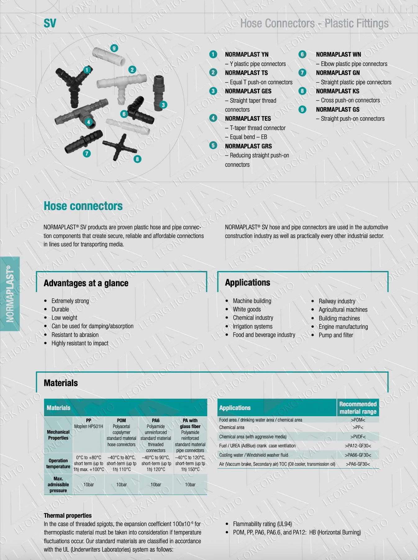 Normaplast SV Hose Connector Spec Sheet 1