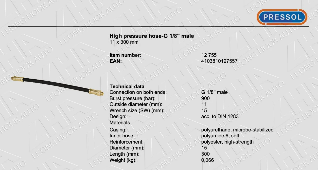 High Pressure Hose Spec Sheet 20in
