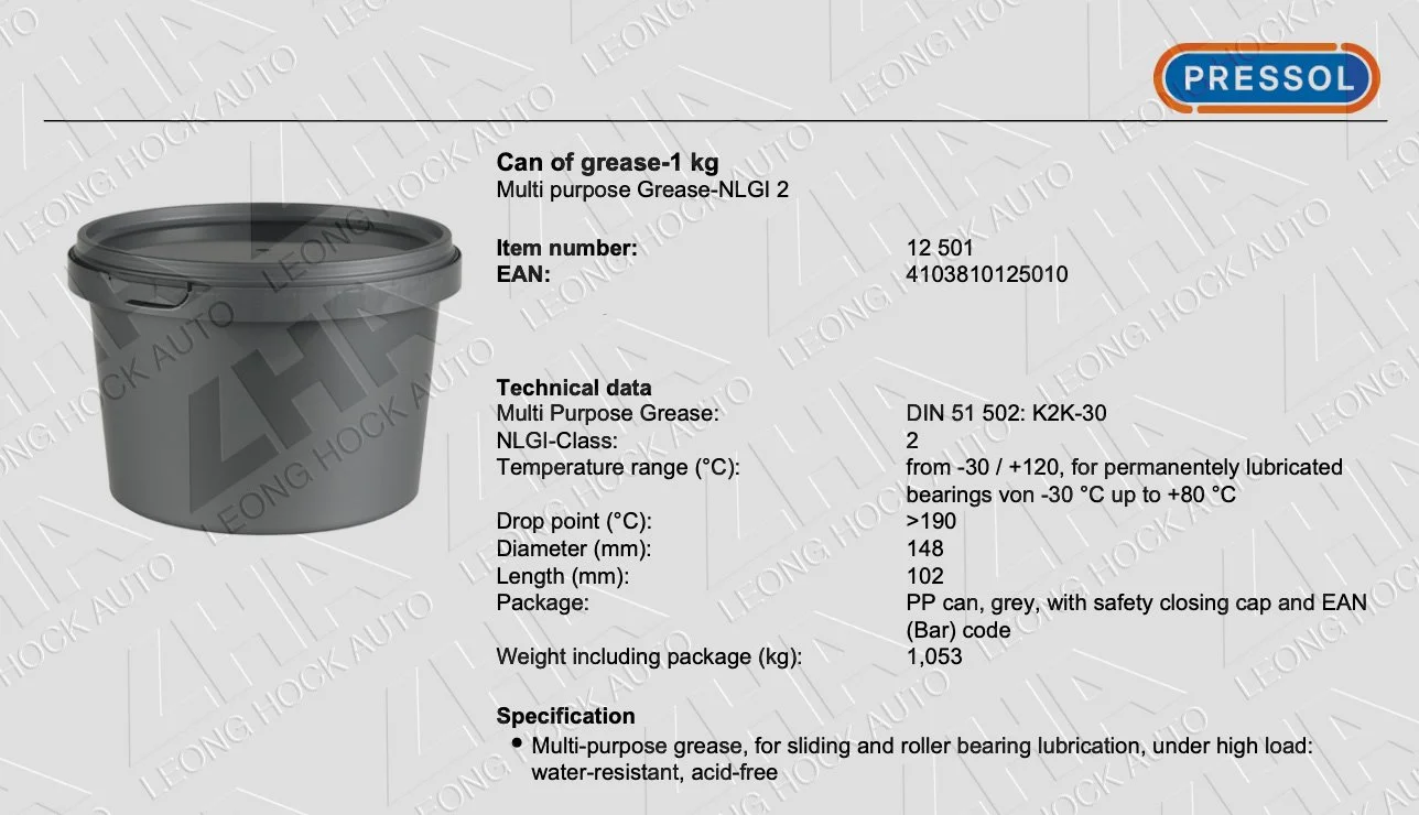 Grease Cartridge Can Spec Sheet