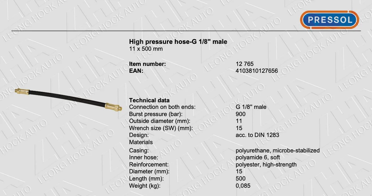 High Pressure Hose Spec Sheet 12in