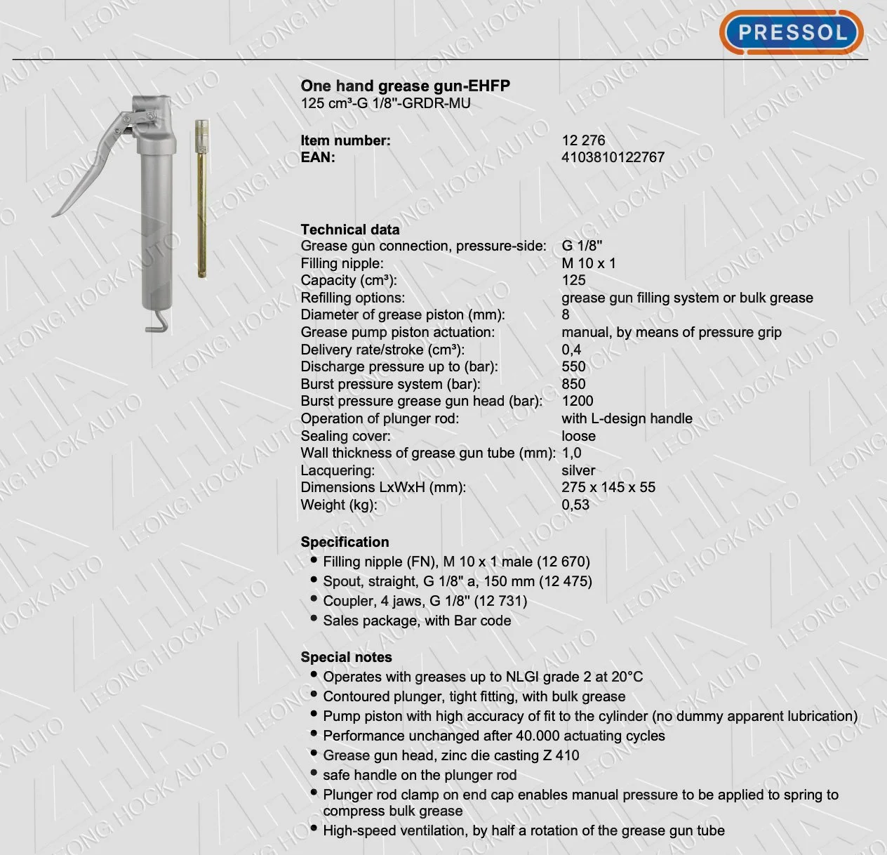 One Hand Mini Spec Sheet