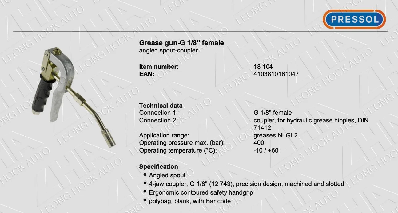 Pneumatic grease control gun Spec Sheet