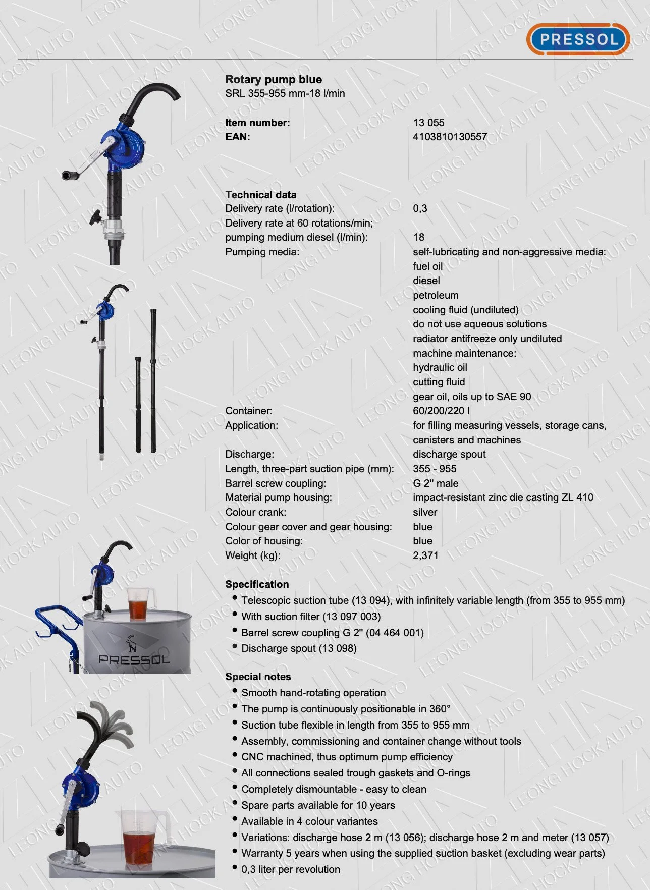 Rotary Pump Blue Spec Sheet
