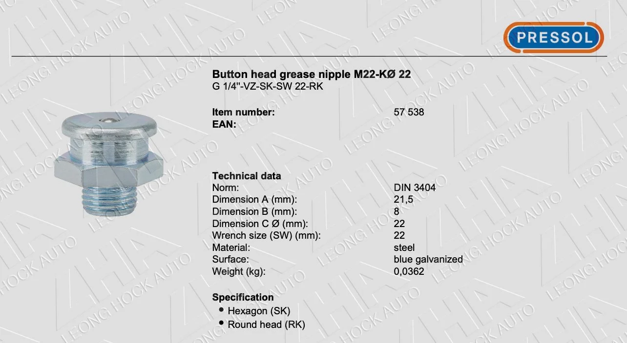 Button Head Nipple 22mm Spec Sheet