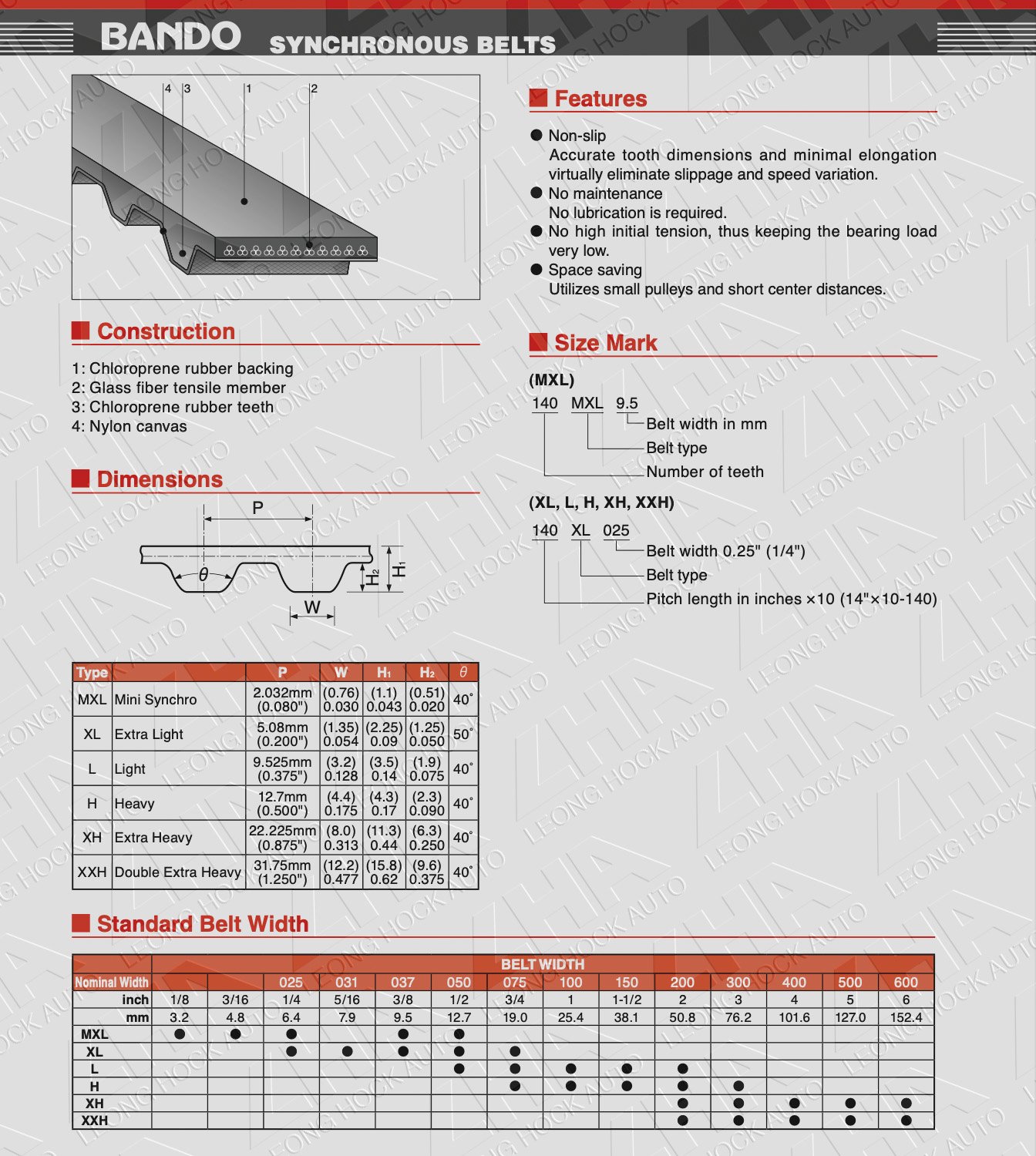 Synchronous Belt Spec Sheet