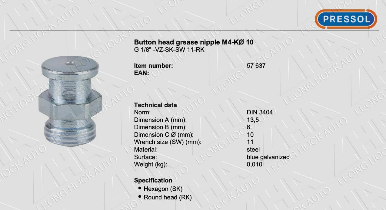 Button Head Nipple 10mm Spec Sheet