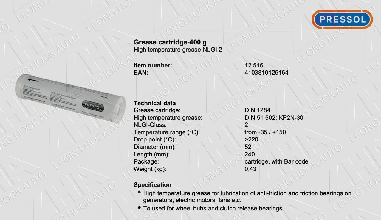 Grease Cartridge High Temp Spec Sheet