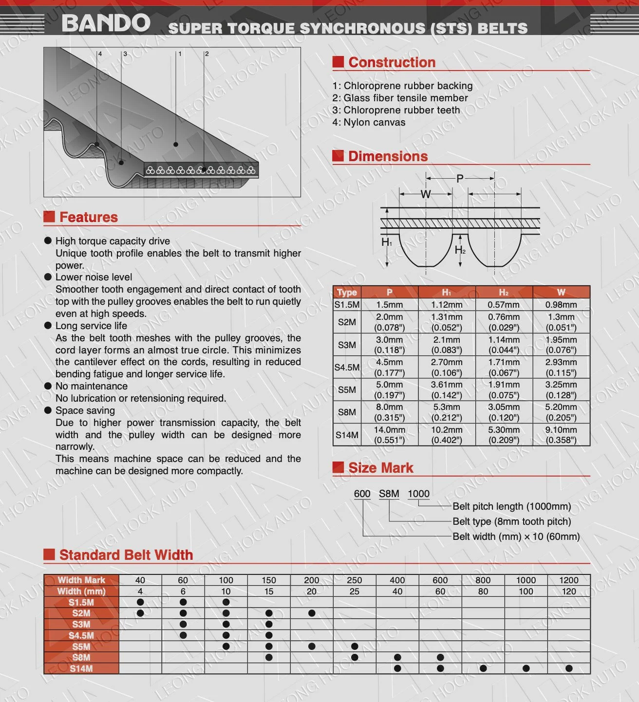 STS Belt Spec Sheet
