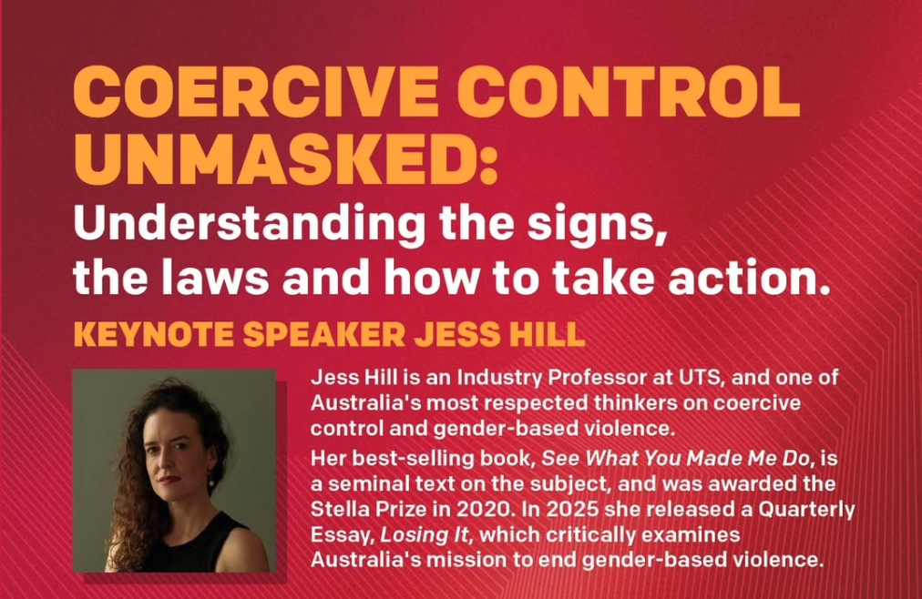 Image of the Coercive Control Unmasked webinar with picture of the Keynote Speaker, Jess Hill