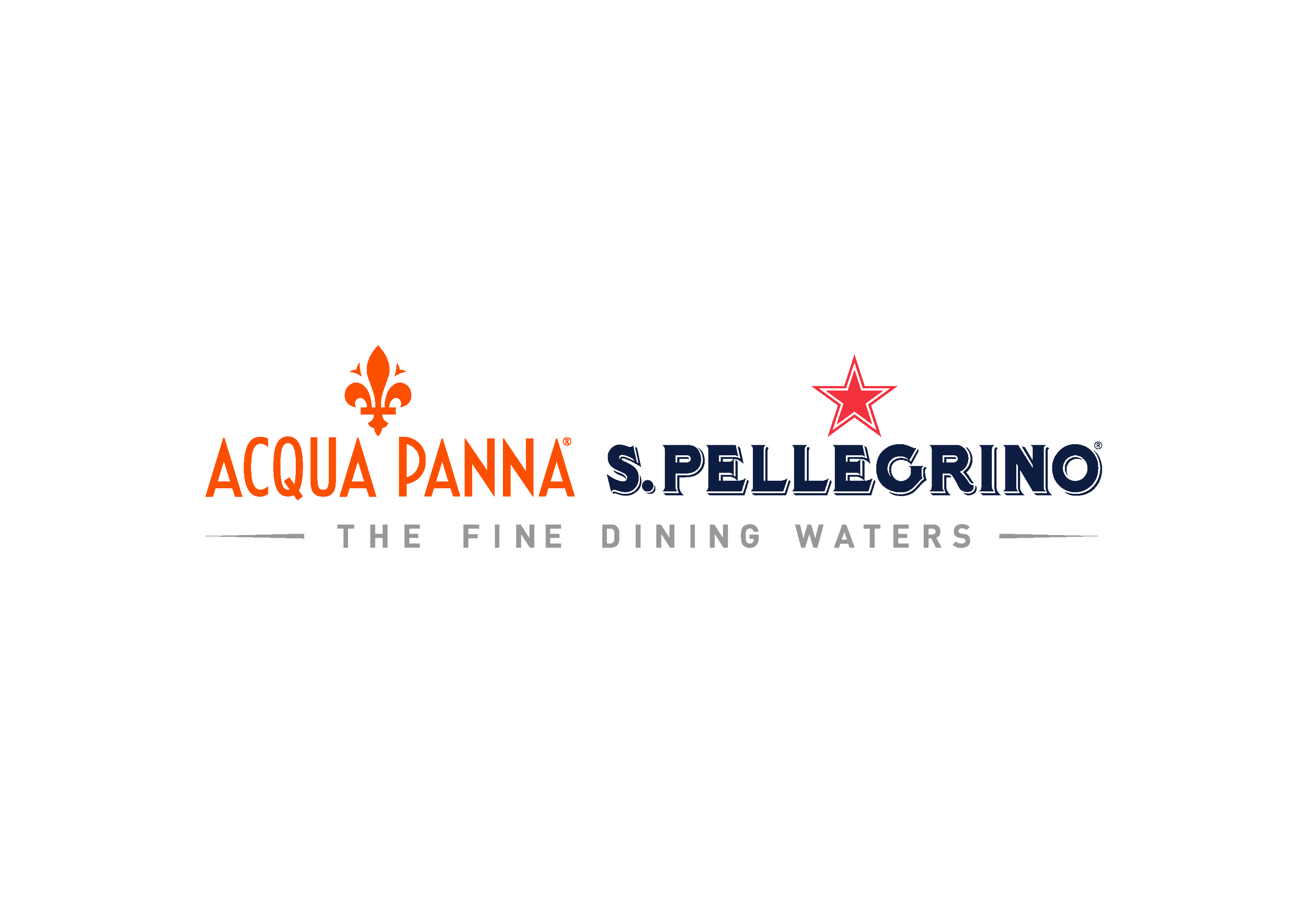 Logo featuring the names 'ACQUA PANNA' and 'S.PELLEGRINO' with respective symbols, and the slogan 'THE FINE DINING WATERS'