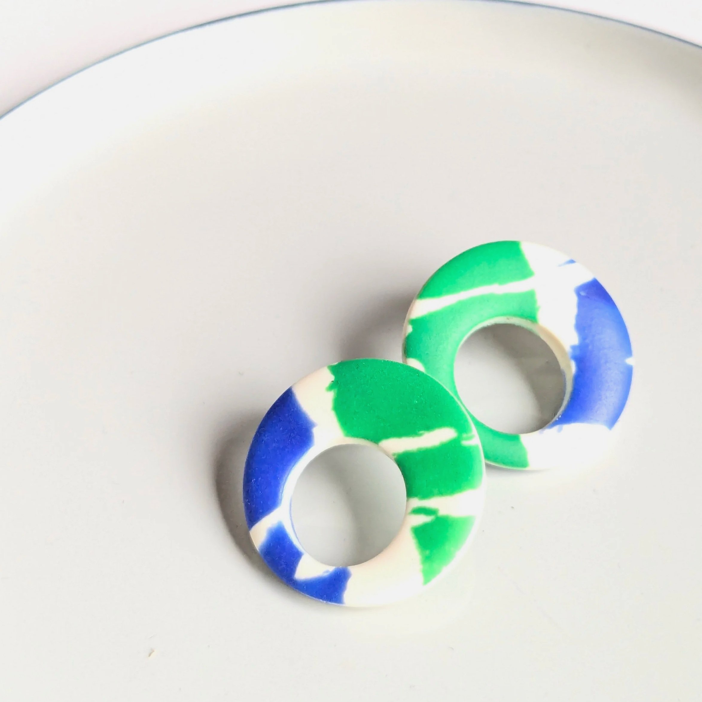 Blue and Green  stud hoops