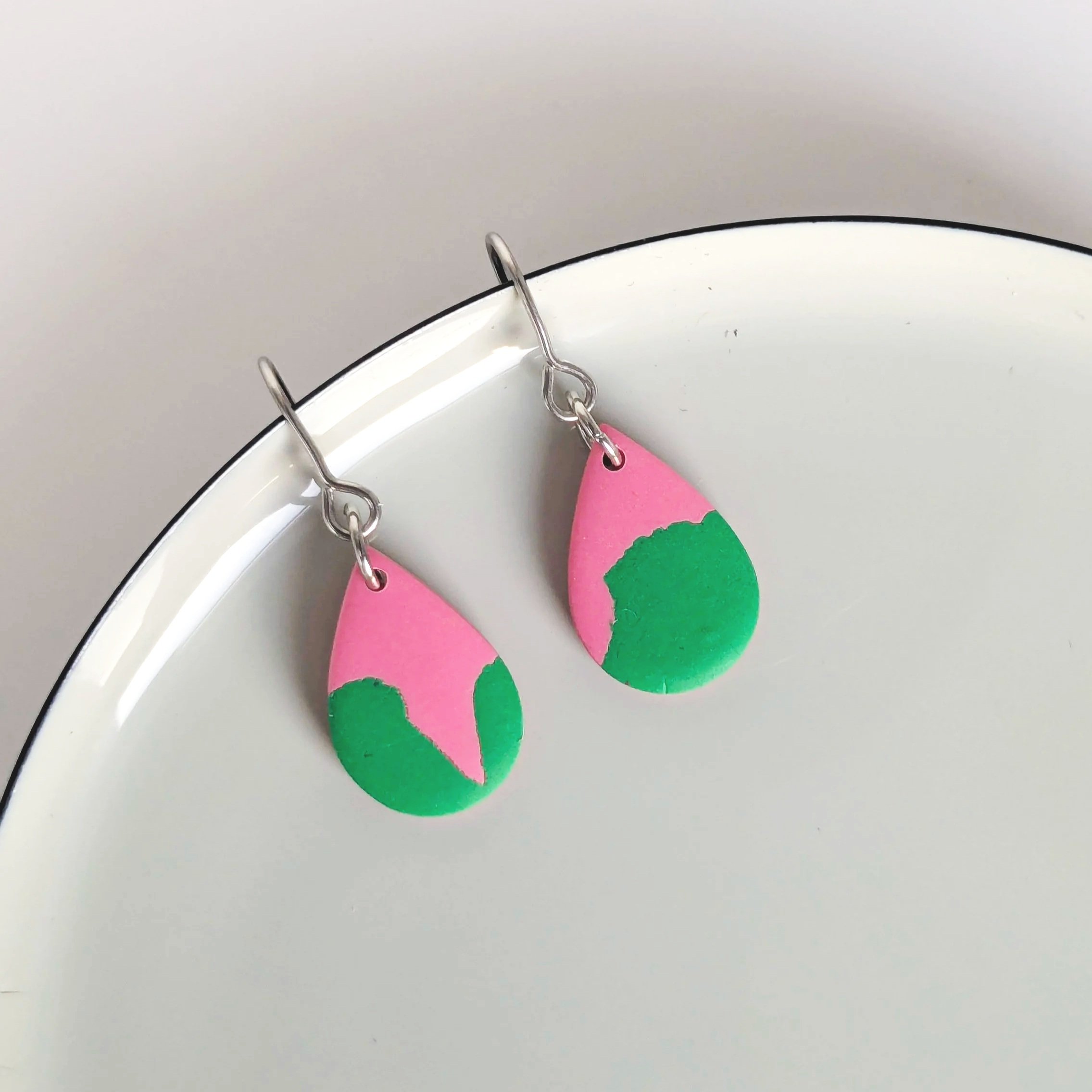 Pink and green teardrop  earrings