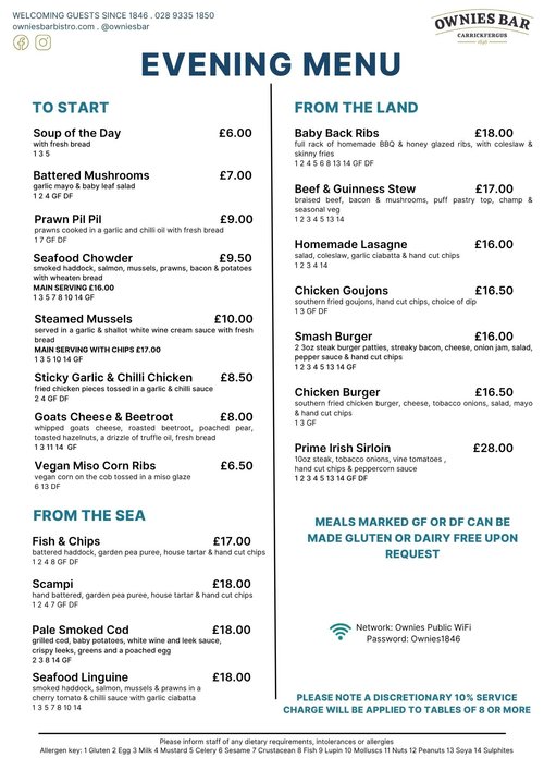 Dinner — Ownies Bar and Bistro
