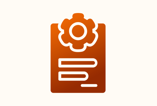 Icon with a gear on top of a document or clipboard