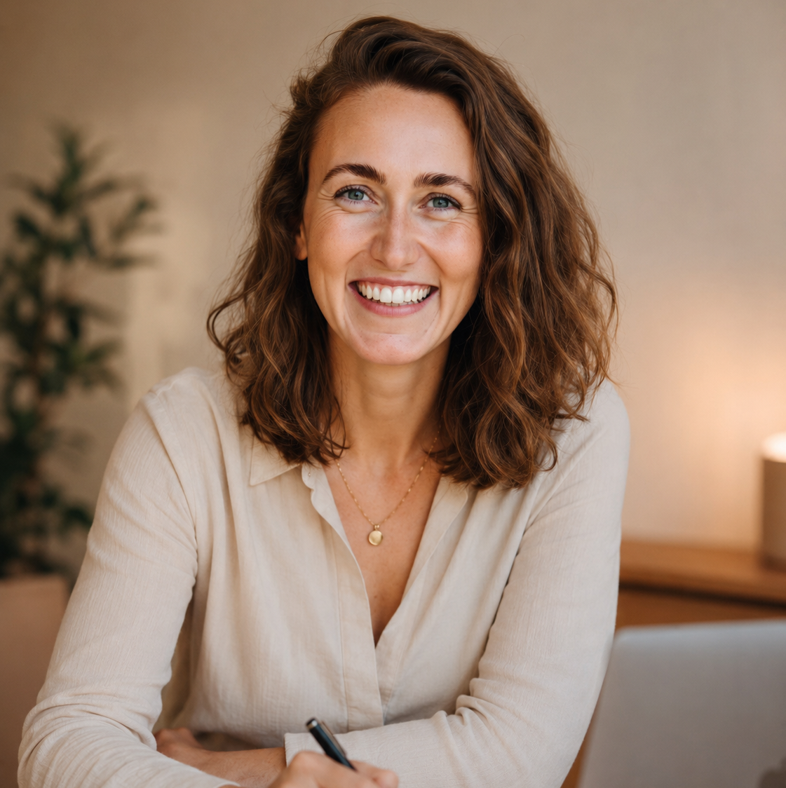Portrait der lachenden Mediatorin Karen Julia Korfmacher