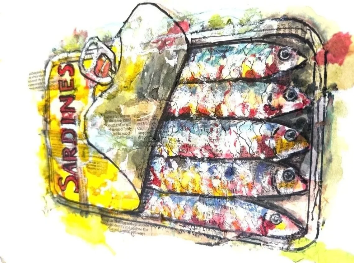 Sardines Mixed Media in Inks, Line and Wash Painting Day at The Cornerstone, Wokingham