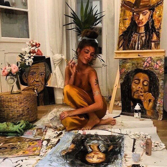 Immersed in hues of harmony, where each stroke speaks serenity. Among creations that echo legends and nature's whispers, she finds her mindful high. 🌿🎨 #ArtisticSoul #MindfulMoments #EarthyVibes #mindfulhighs #mindfullyhigh