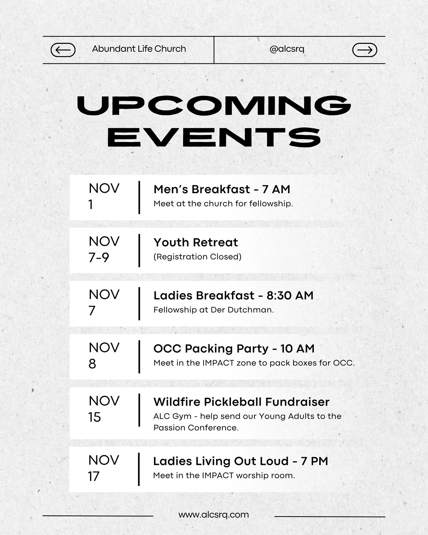 Lots happening over here at #alcsrq. Mark your calendars!