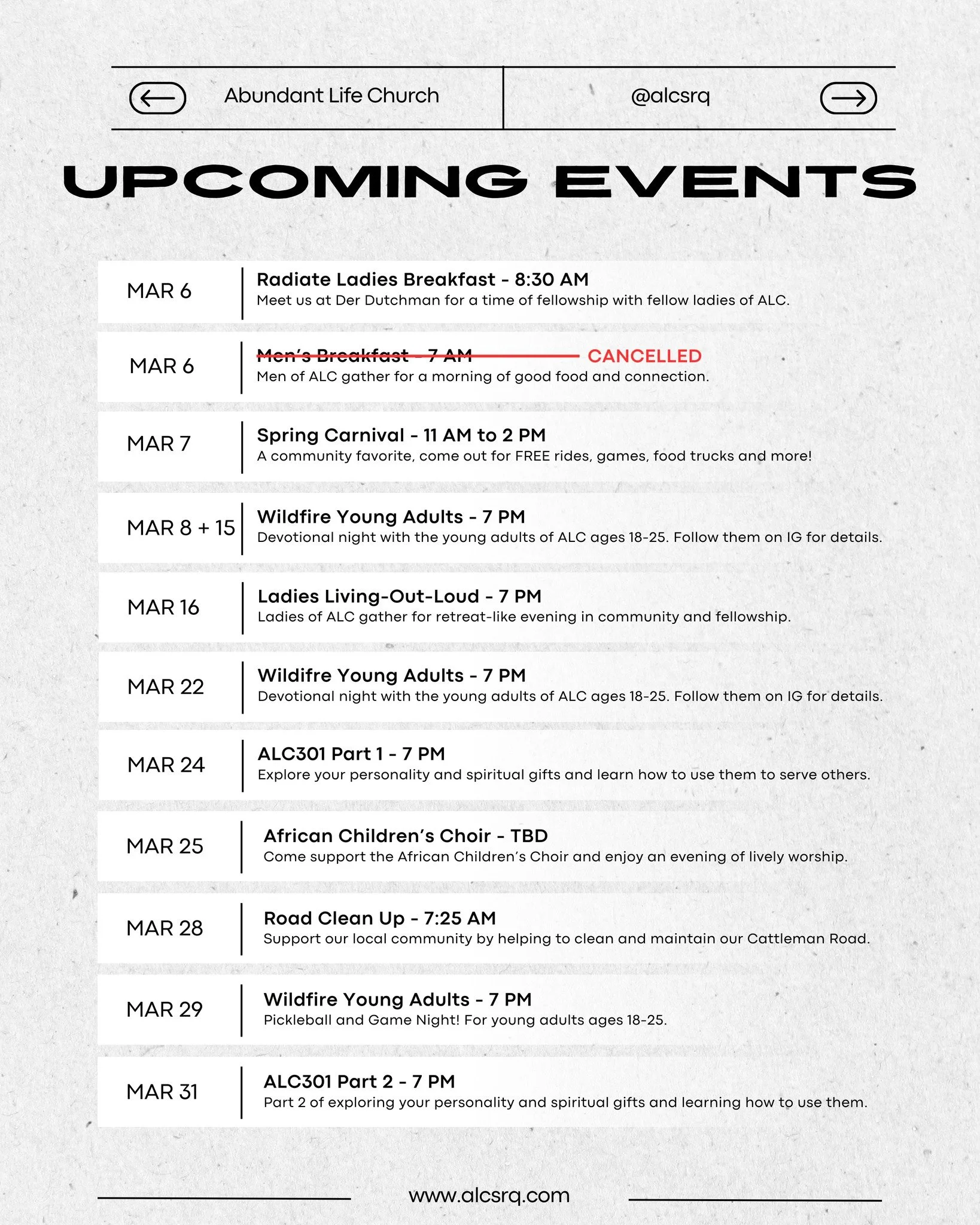 UPCOMING EVENTS: Mark your calendars - there is a LOT going on at #alcsrq in March that you won't want to miss.