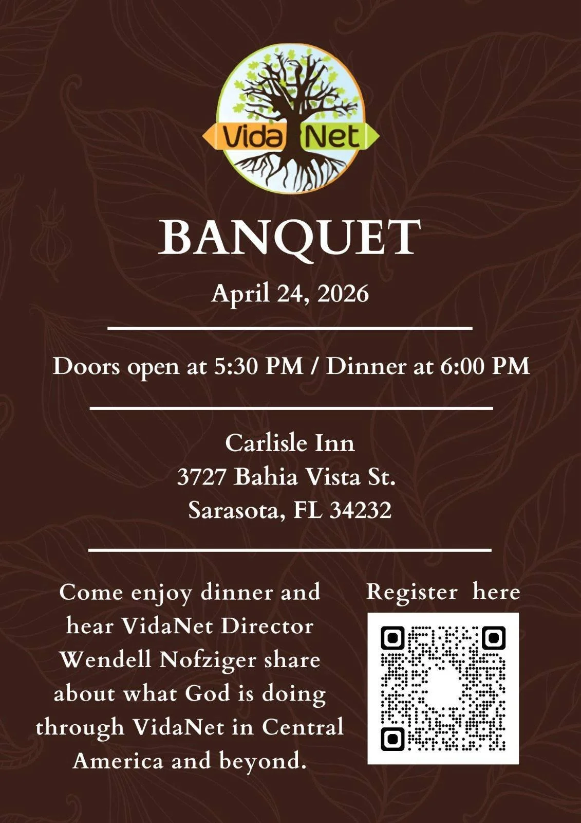 REGISTER NOW for an evening with our missions partner @vidanet_ hearing more about their vision and what God is doing through their mission in Central America and beyond.