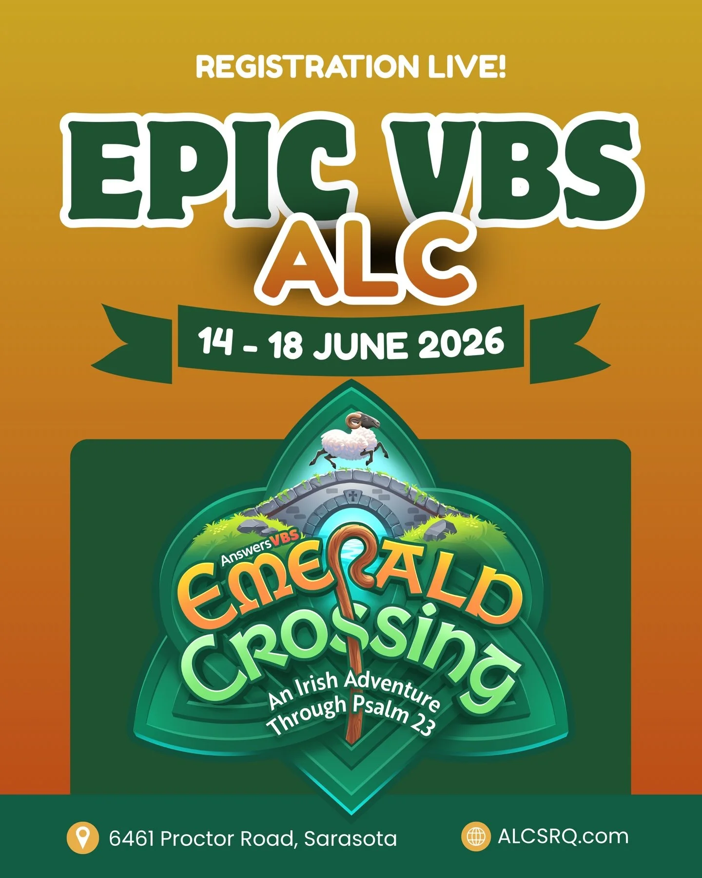 Registration now live for our EPIC VBS! Visit alcsrq.com for details.
