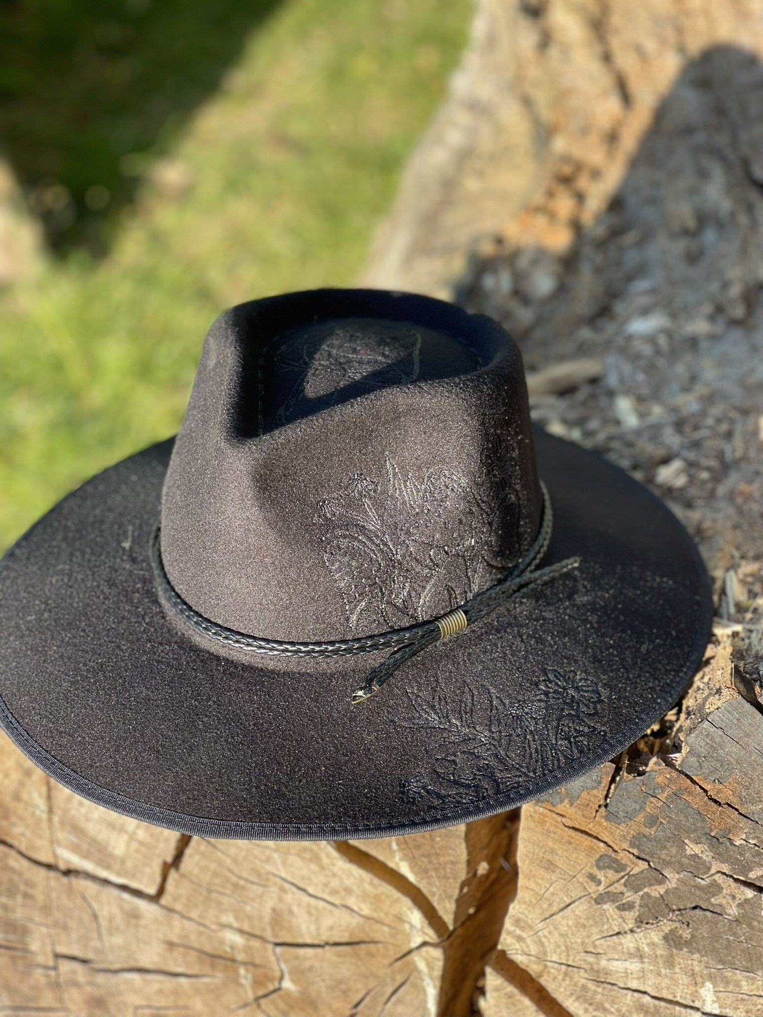Black Mushroom Hand burned Hat - One Size