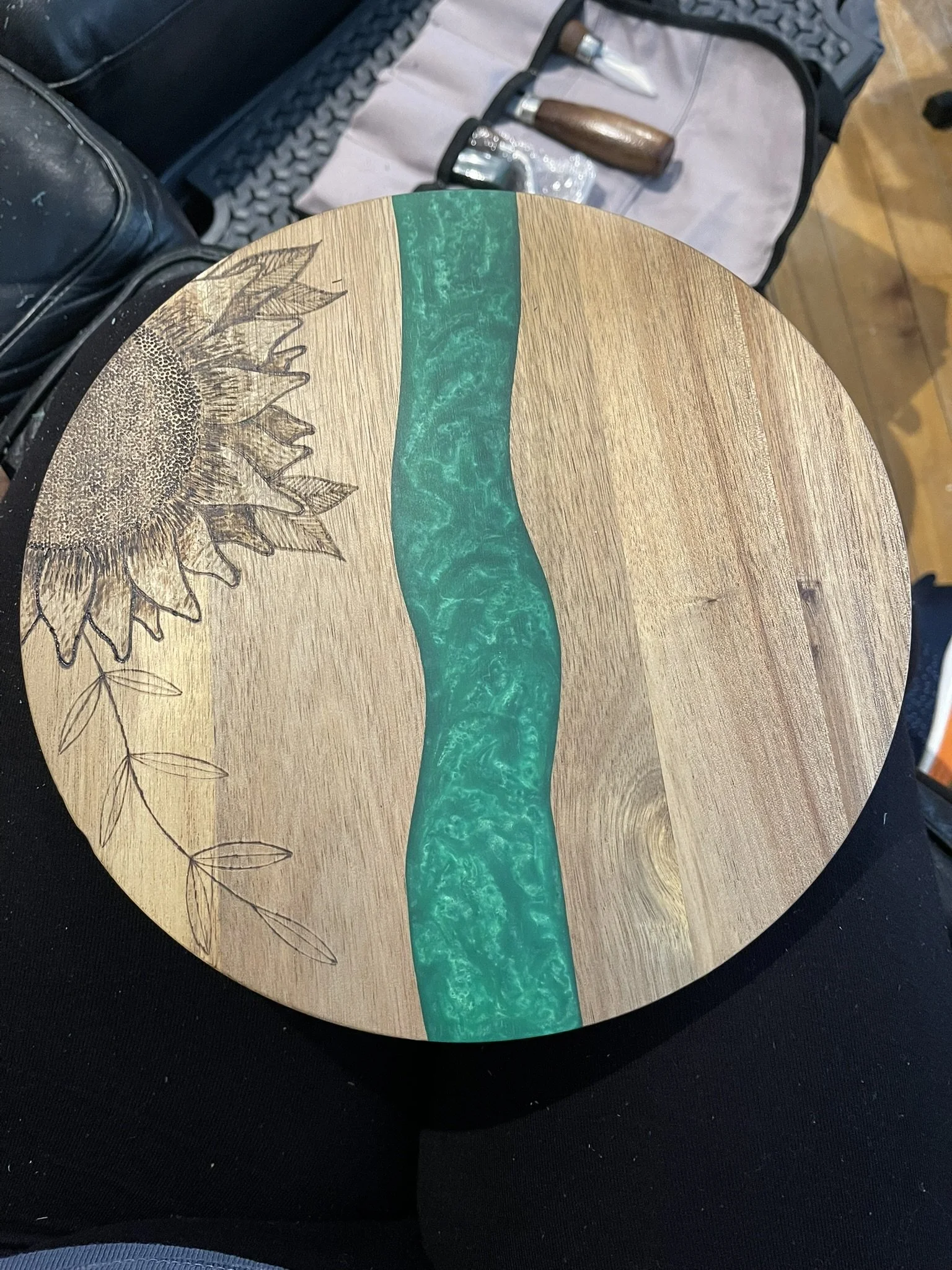 Hand Burned Resin Chopping Board with Sunflower Design