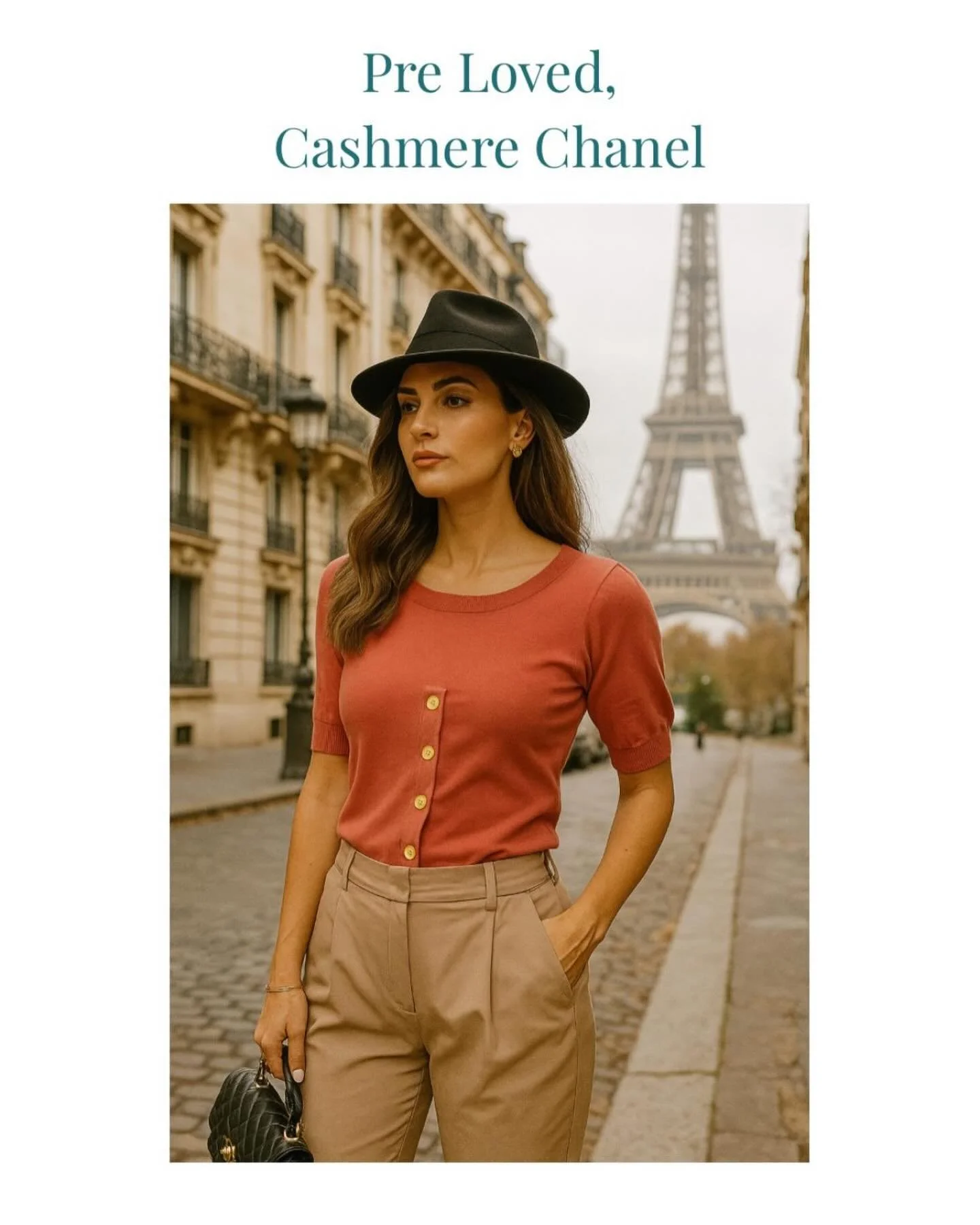 This is a vintage Chanel cashmere sweater from the Spring/Summer 1989 Collection by Karl Lagerfeld.

It is a beautiful pink color and features short sleeves with a scoop neck and button closure at the front.

Shop in bio!