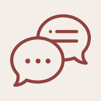 2 red speech bubbles on beige background