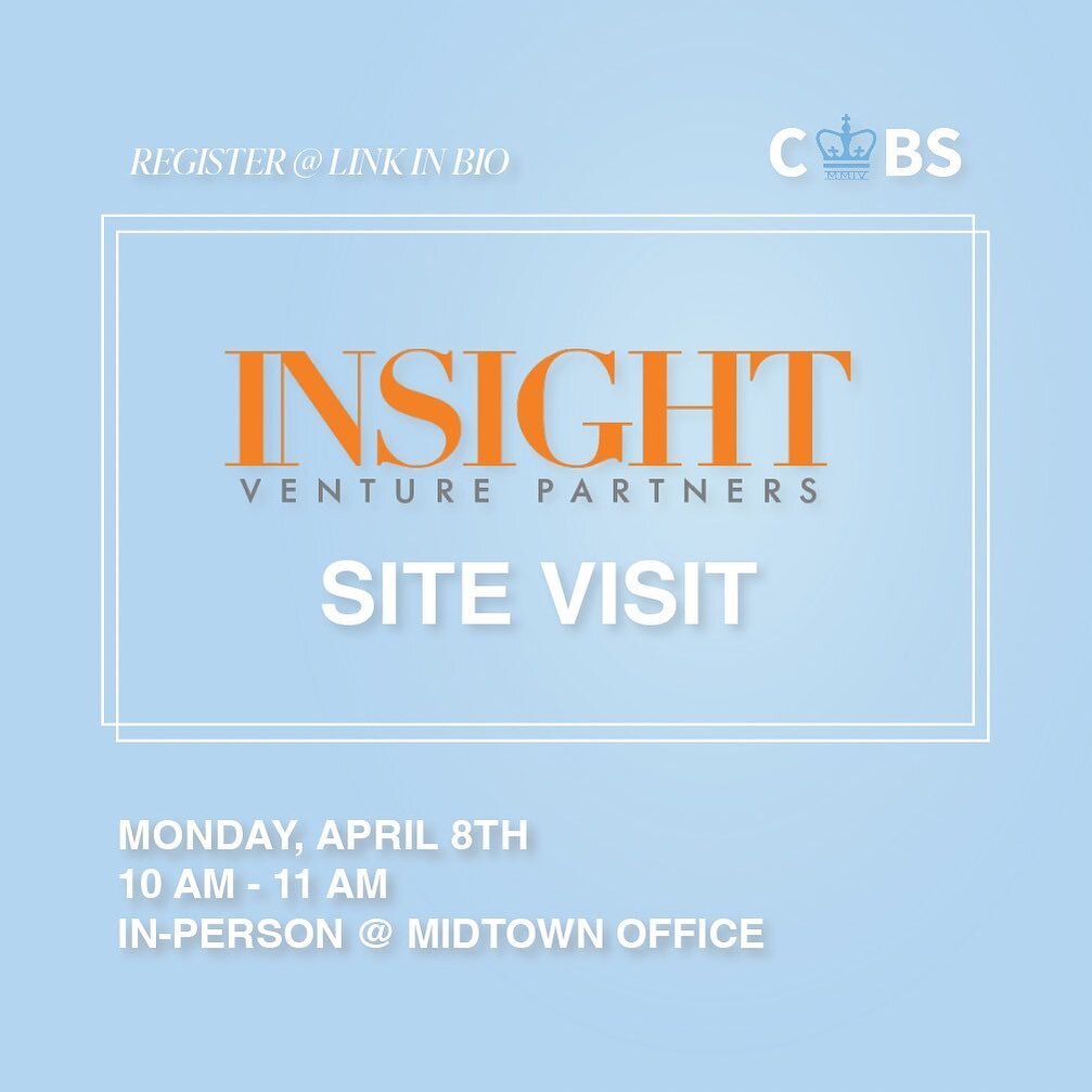 Are you interested in a career in Venture Capital? Do you want to learn more about the industry? 📝

Join CWBS for a site visit to the Insight Partners Office on Monday, April 8th, from 10 a.m. to 11:00 a.m. Visiting an office is a unique way to netw