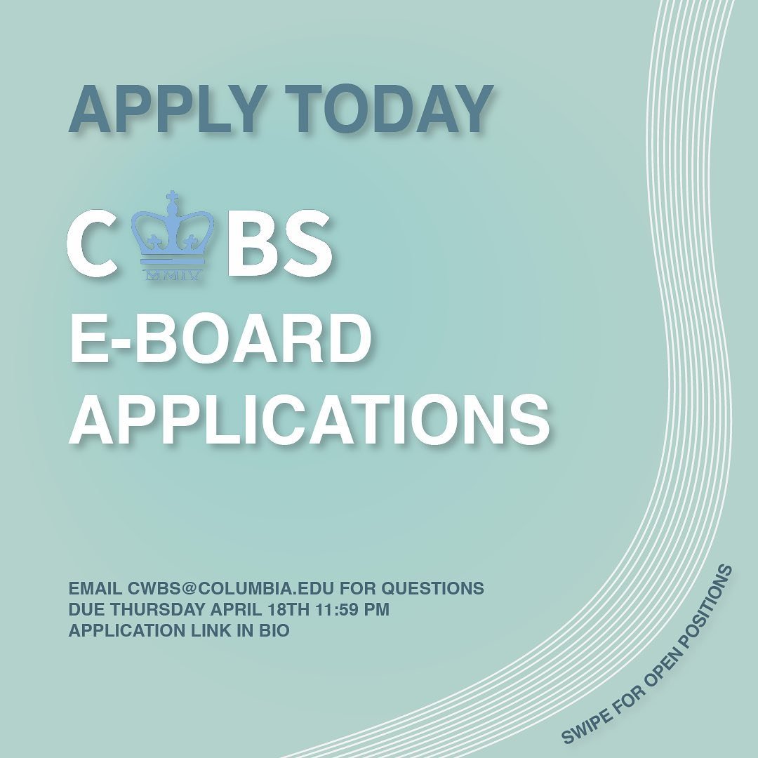 Hi CWBS! The application for 2024-2025 executive board positions is now open- *DUE THURSDAY APRIL 18TH*. You can find the link to the application in our bio, and we highly encourage everyone who has been involved in CWBS this past year to apply. Swip
