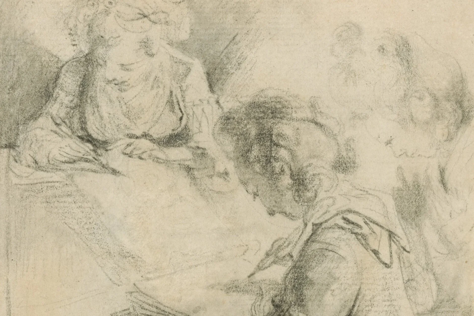 Gabriel de Saint-Aubin (1724–1780), Three Young Women Drawing at a Table</span>