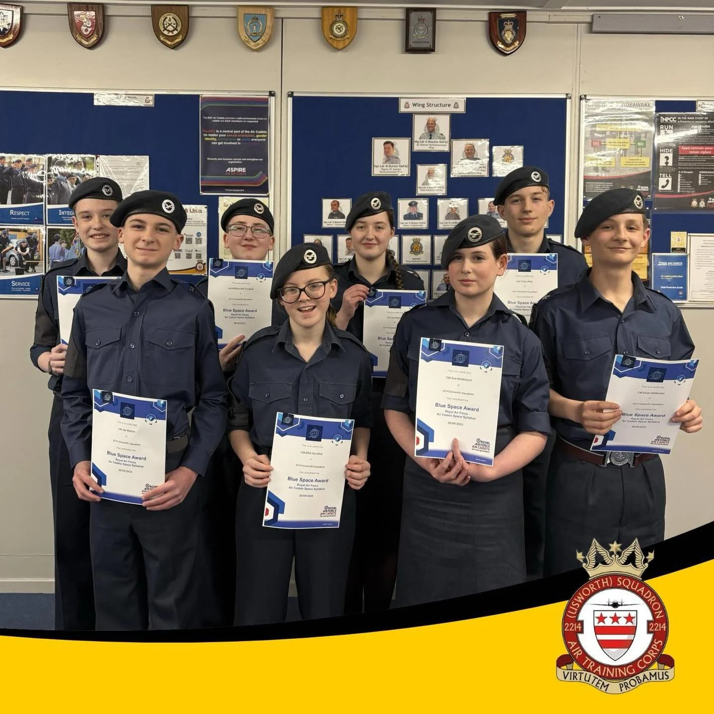 🪐 STELLAR WORK 🚀

A huge well done to our cadets who were presented with their Blue Space Awards last night!

We&rsquo;re proud to say that 13 cadets at 2214 can now wear the blue badge on their brassards and are ready to take the next step in thei