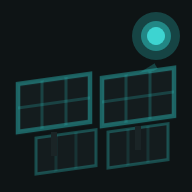 Four solar panels mounted on a structure with a circular element glowing above.