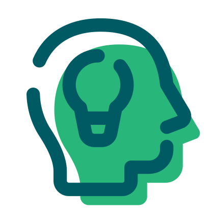A stylized icon of a human head in profile with a brain outline inside