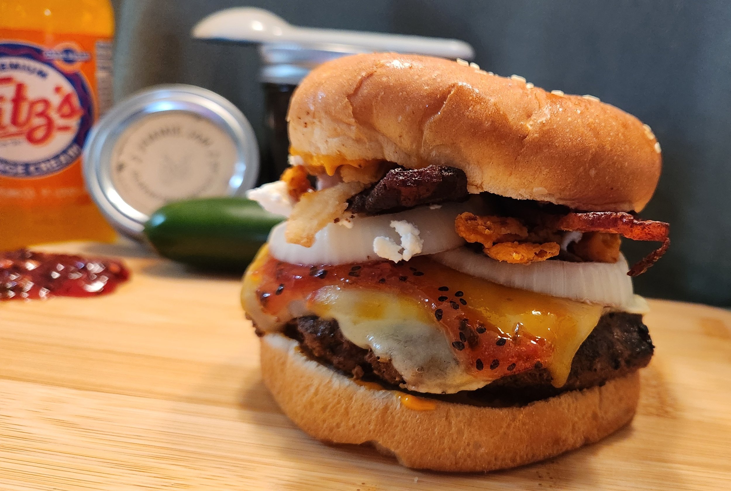 Dragon Fruit Jam on a juicy hamburger