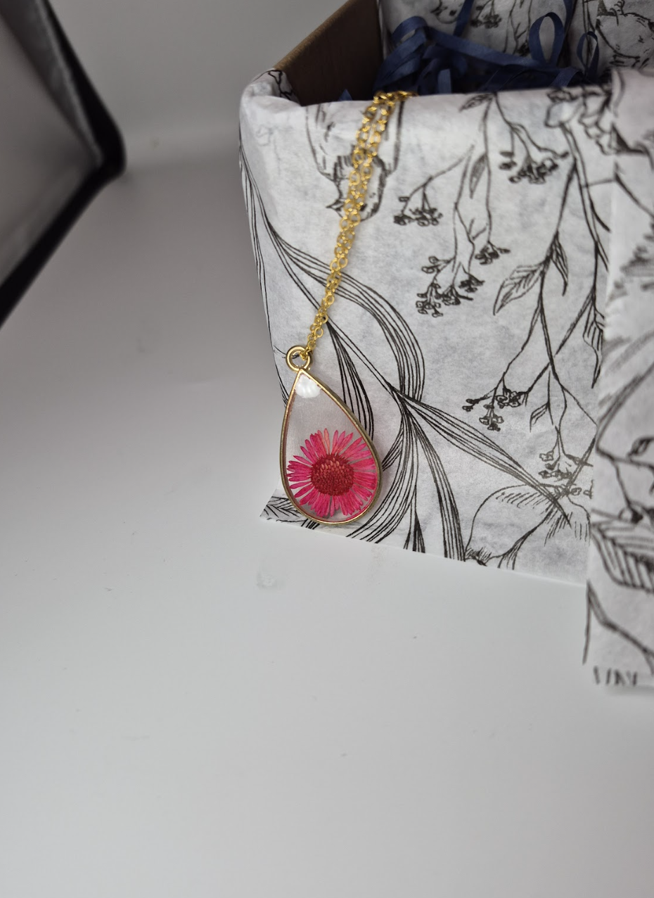 Pink Floral Teardrop Necklace