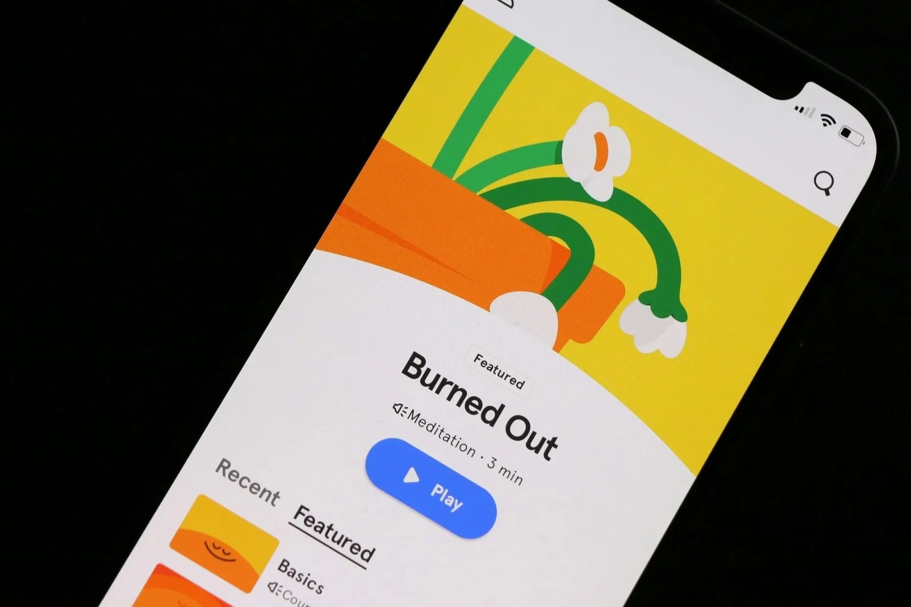Screenshot of Headspace app showing burnout
